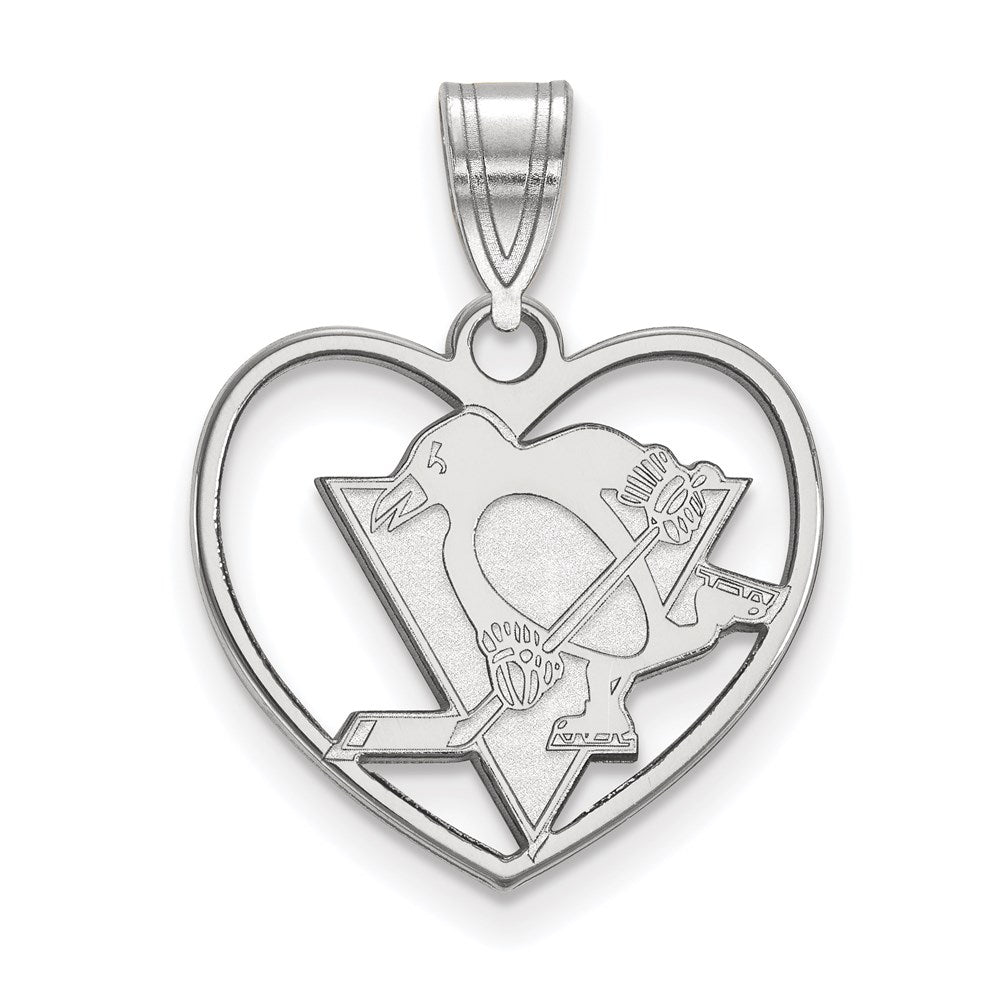 Sterling Silver Rhodium Plated Nhl Logoart Pittsburgh Penguins Heart Pendant