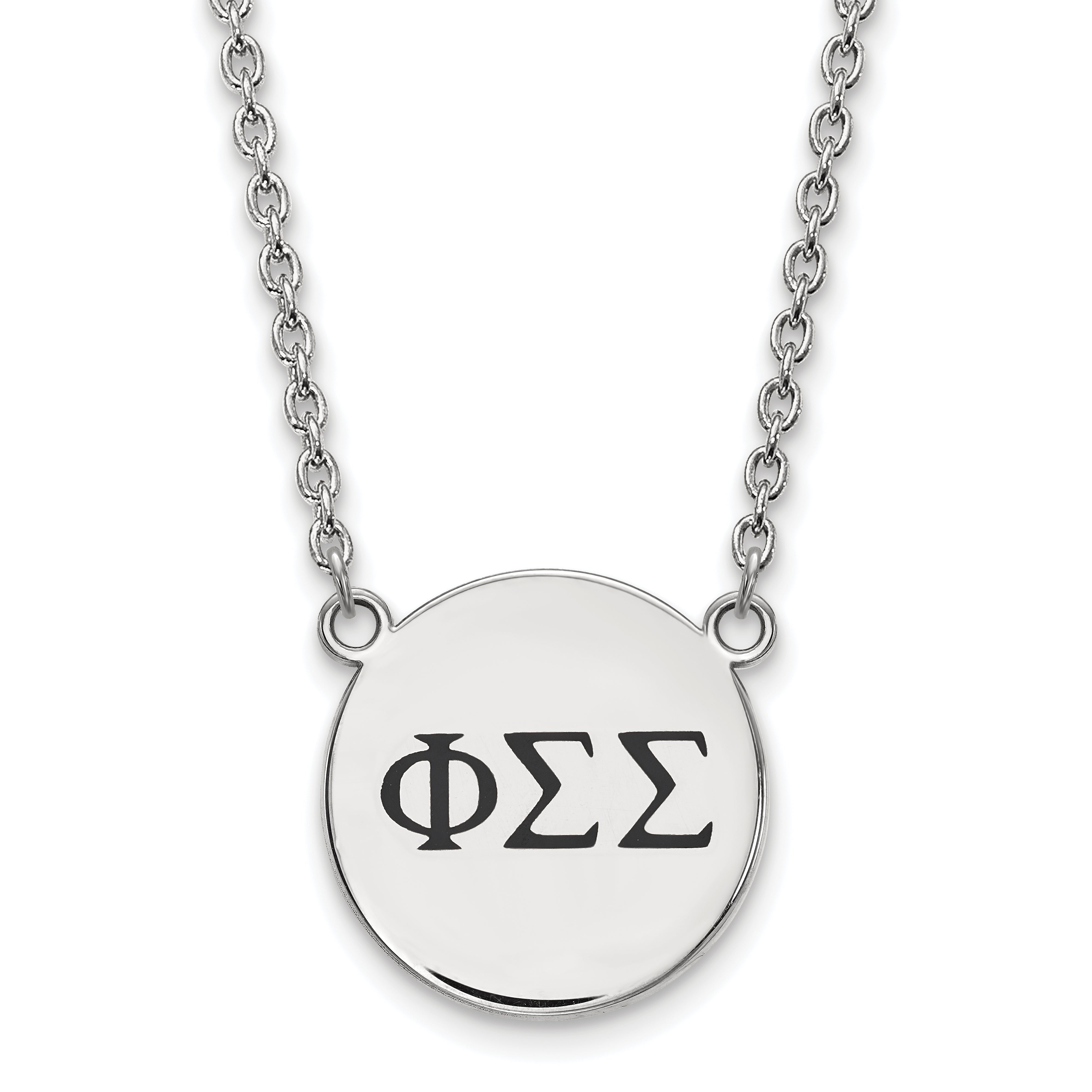 Sterling Silver Rhodium Plated Logoart Phi Sigma Sorority Greek Letters Large Black Enamel Pendant 18 Inch Necklace