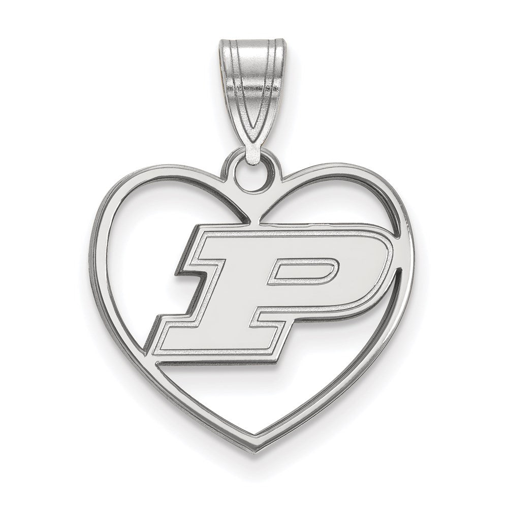 Sterling Silver Rhodium Plated Logoart Purdue University Letter P Heart Pendant