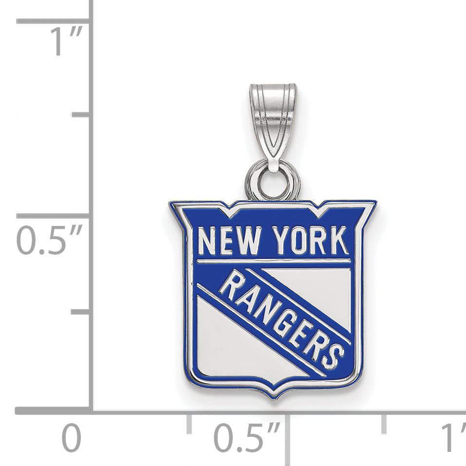 Sterling Silver Rhodium Plated Nhl Logoart New York Rangers Small Enameled Pendant