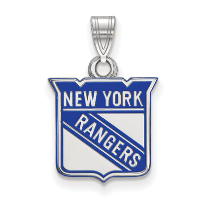 Sterling Silver Rhodium Plated Nhl Logoart New York Rangers Small Enameled Pendant