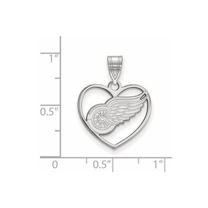 Sterling Silver Rhodium Plated Nhl Logoart Detroit Red Wings Heart Pendant