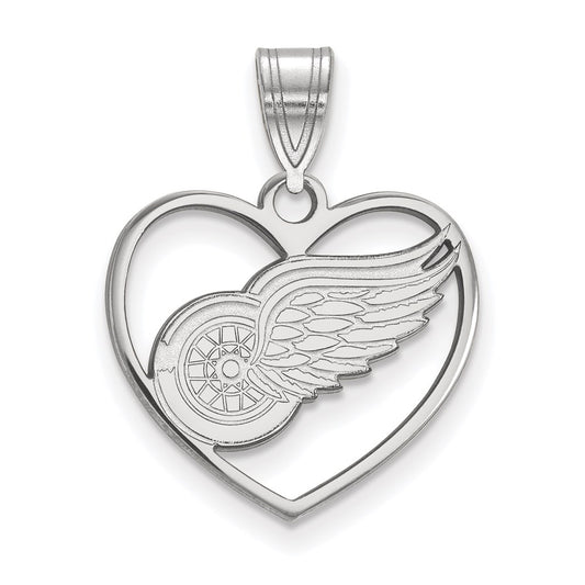 Sterling Silver Rhodium Plated Nhl Logoart Detroit Red Wings Heart Pendant