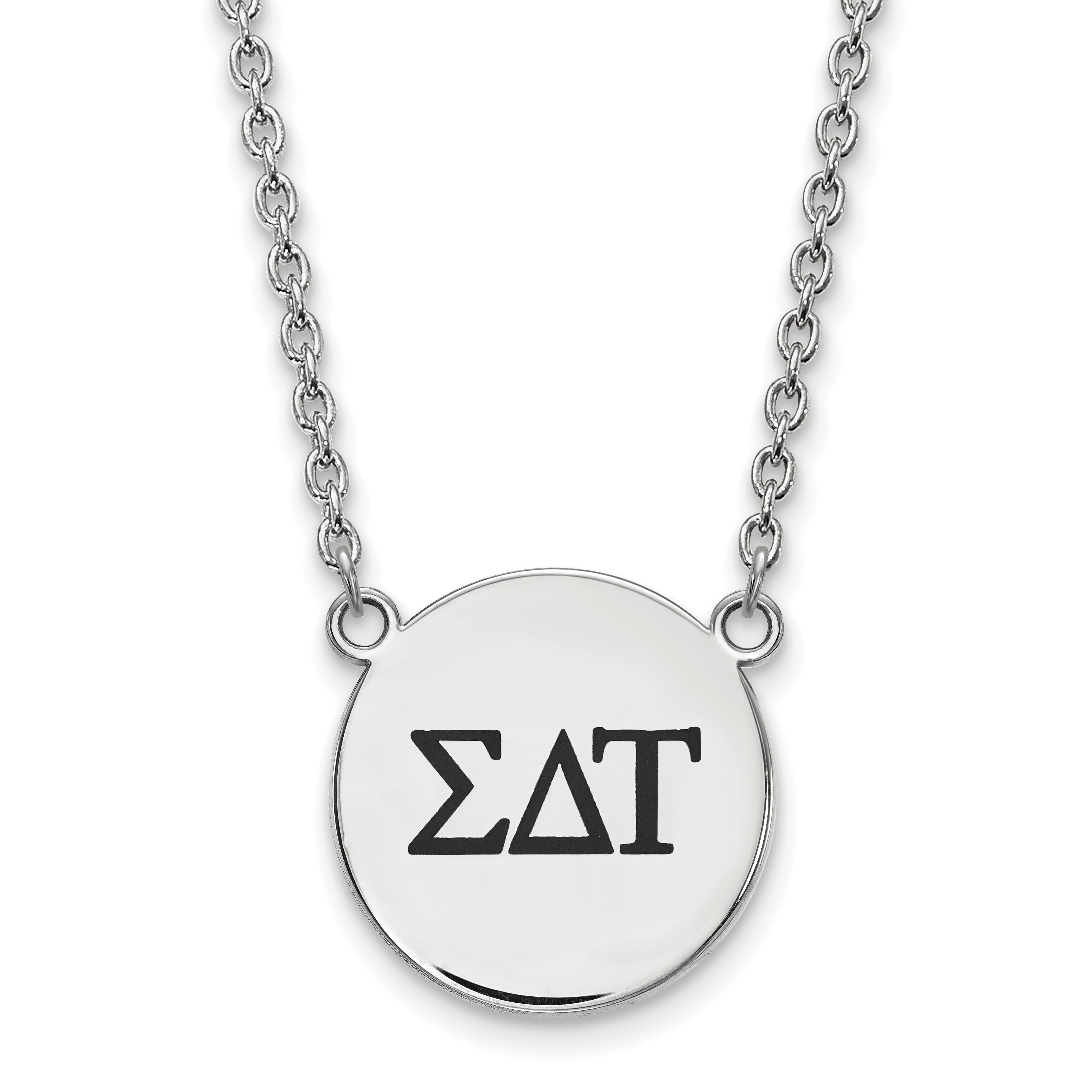 Sterling Silver Rhodium Plated Logoart Sigma Delta Tau Sorority Greek Letters Large Black Enamel Pendant 18 Inch Necklace