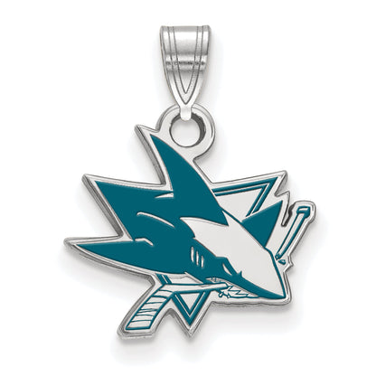 Sterling Silver Rhodium Plated Nhl Logoart San Jose Sharks Small Enamel Pendant