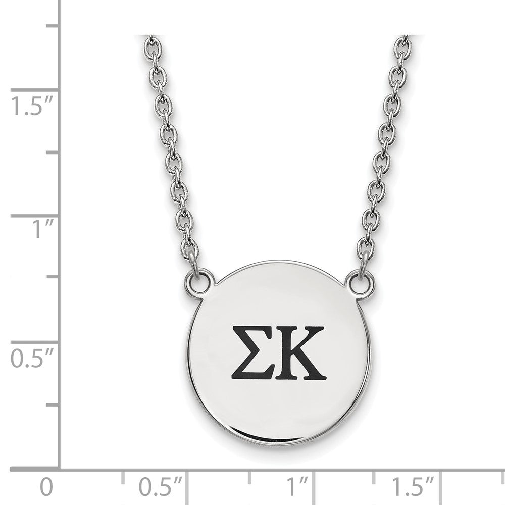 Sterling Silver Rhodium Plated Logoart Sigma Kappa Sorority Greek Letters Large Black Enamel Pendant 18 Inch Necklace