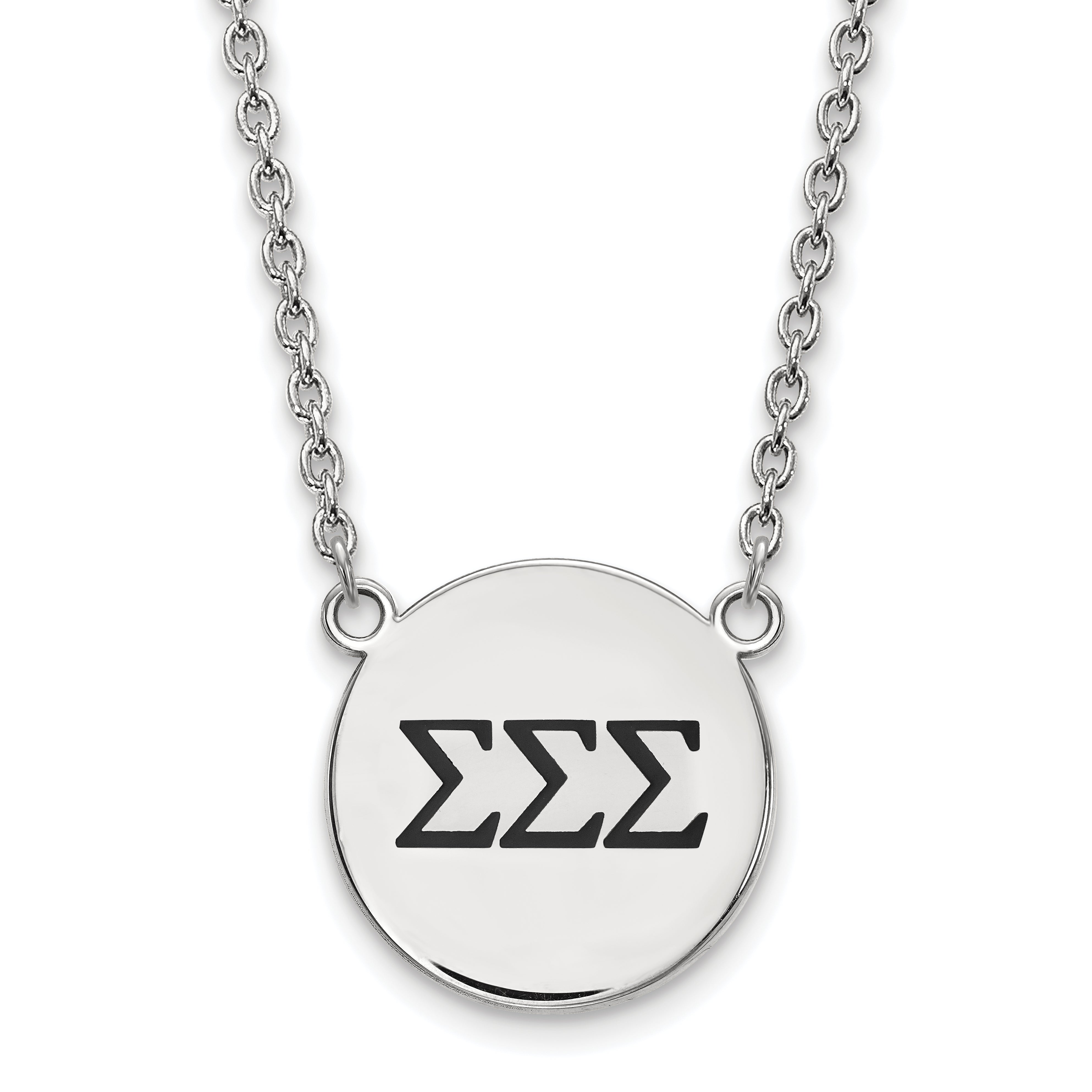 Sterling Silver Rhodium Plated Logoart Sigma Sorority Greek Letters Large Black Enamel Pendant 18 Inch Necklace