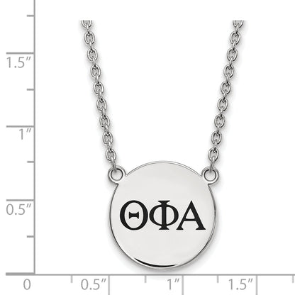 Sterling Silver Rhodium Plated Logoart Theta Phi Alpha Sorority Greek Letters Large Black Enamel Pendant 18 Inch Necklace