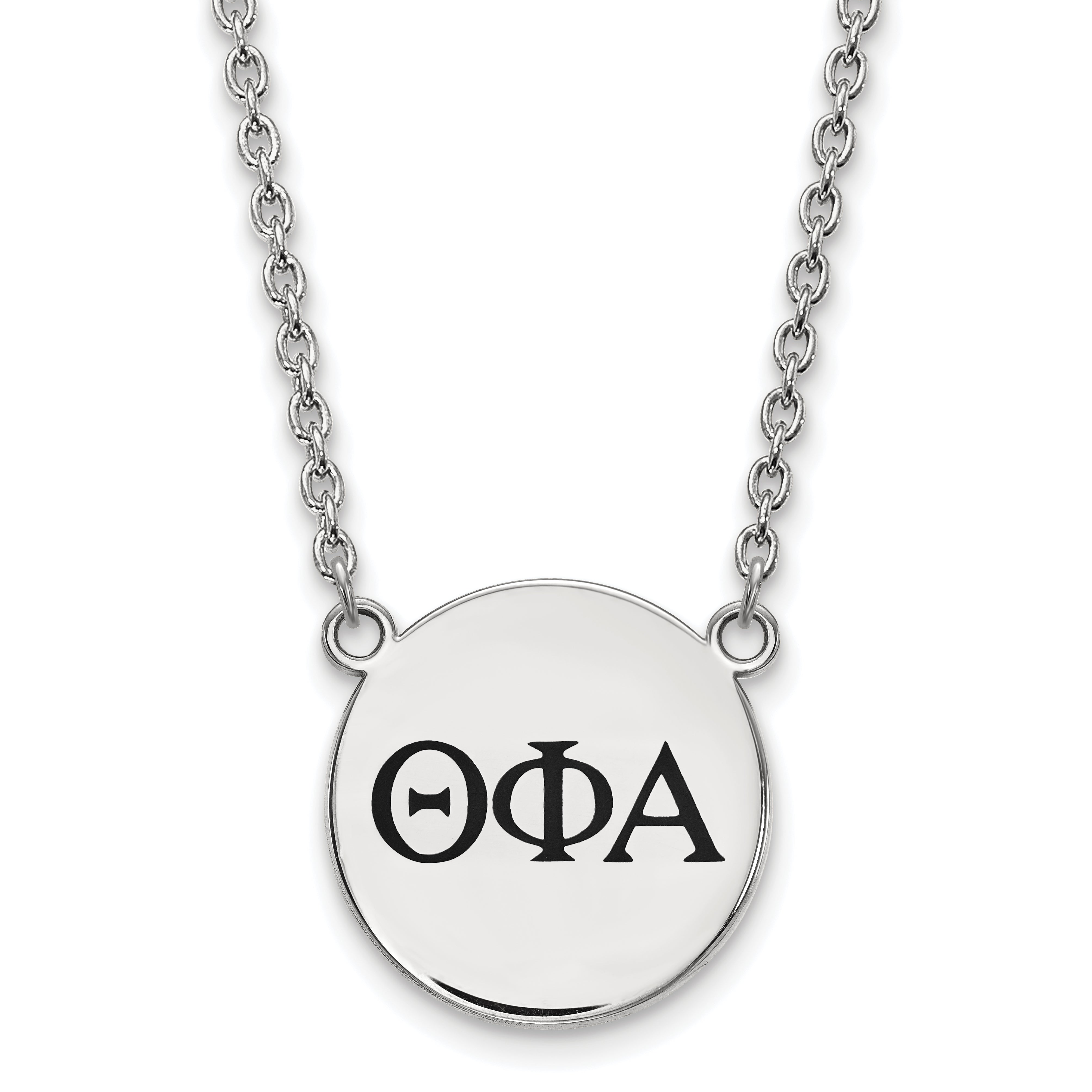 Sterling Silver Rhodium Plated Logoart Theta Phi Alpha Sorority Greek Letters Large Black Enamel Pendant 18 Inch Necklace