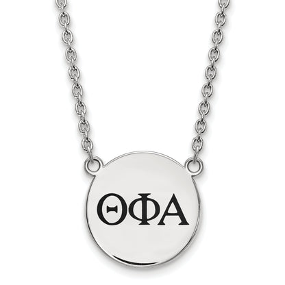 Sterling Silver Rhodium Plated Logoart Theta Phi Alpha Sorority Greek Letters Large Black Enamel Pendant 18 Inch Necklace