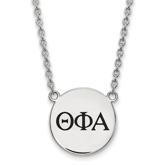 Sterling Silver Rhodium Plated Logoart Theta Phi Alpha Sorority Greek Letters Large Black Enamel Pendant 18 Inch Necklace