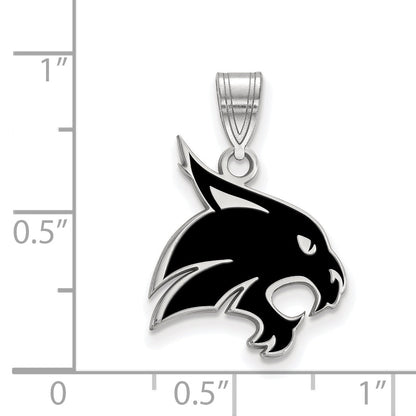 Sterling Silver Rhodium Plated Logoart Texas State University Bobcat Large Enameled Pendant