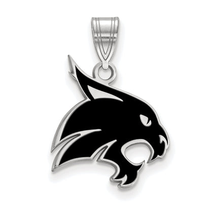 Sterling Silver Rhodium Plated Logoart Texas State University Bobcat Large Enameled Pendant