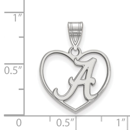 Sterling Silver Rhodium Plated Logoart University Of Alabama Letter A Heart Pendant