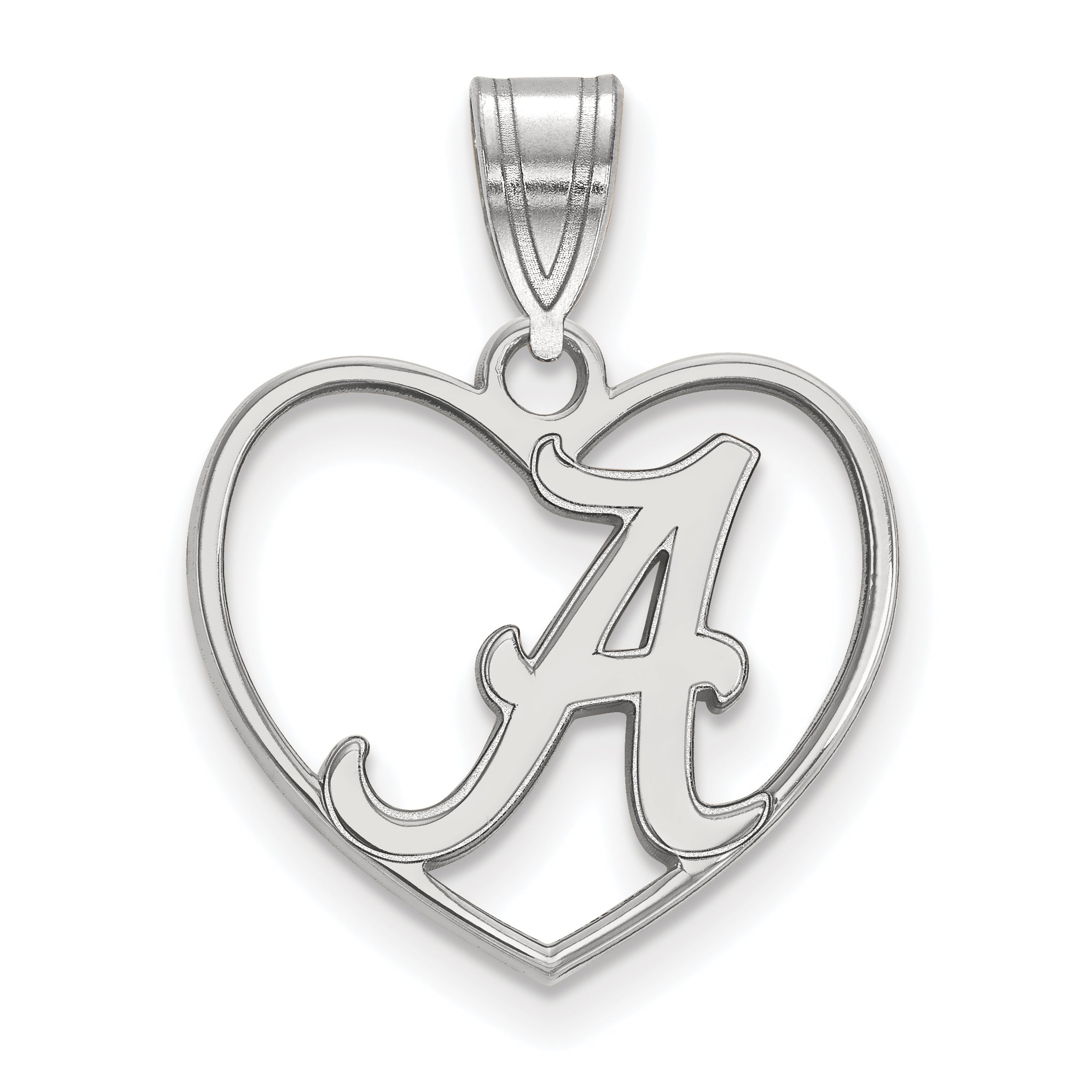 Sterling Silver Rhodium Plated Logoart University Of Alabama Letter A Heart Pendant