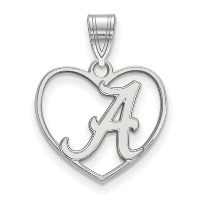 Sterling Silver Rhodium Plated Logoart University Of Alabama Letter A Heart Pendant