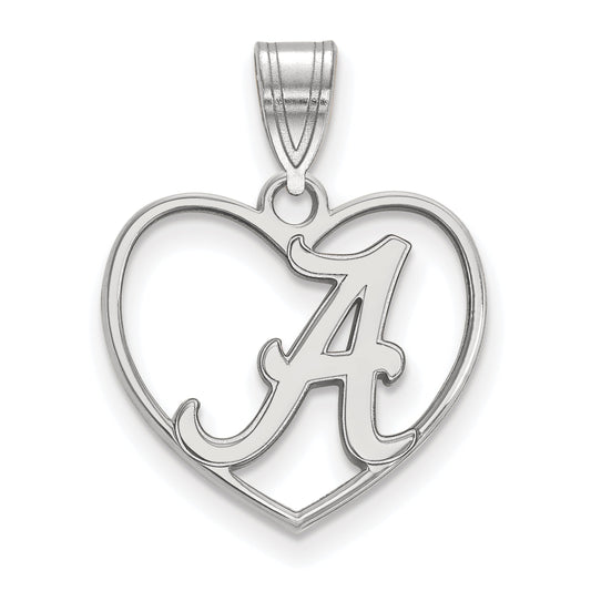 Sterling Silver Rhodium Plated Logoart University Of Alabama Letter A Heart Pendant