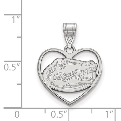 Sterling Silver Rhodium Plated Logoart University Of Florida Gator Heart Pendant