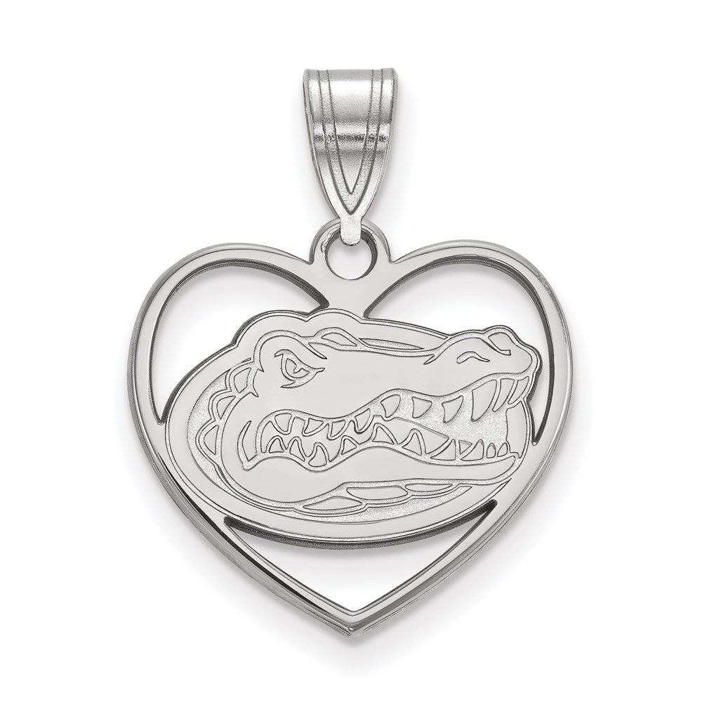 Sterling Silver Rhodium Plated Logoart University Of Florida Gator Heart Pendant