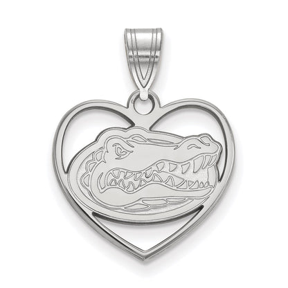 Sterling Silver Rhodium Plated Logoart University Of Florida Gator Heart Pendant