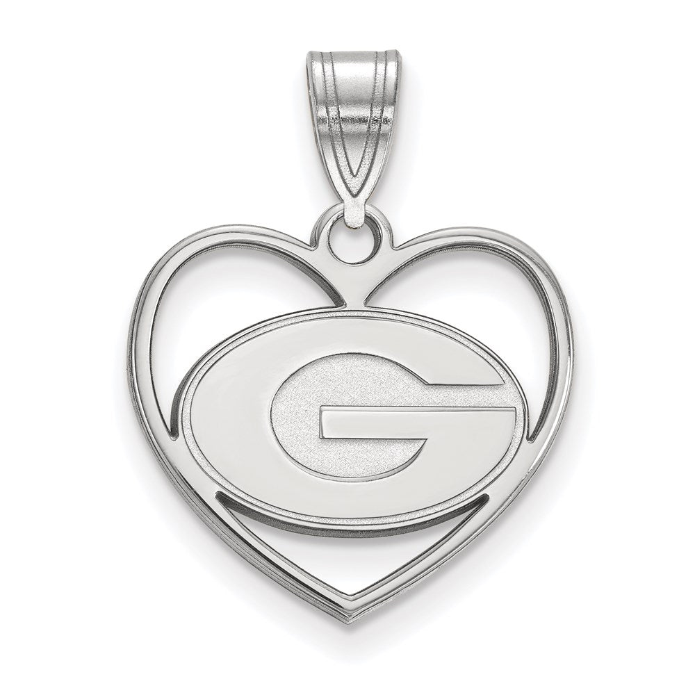 Sterling Silver Rhodium Plated Logoart University Of Georgia Letter G Heart Pendant