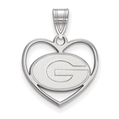 Sterling Silver Rhodium Plated Logoart University Of Georgia Letter G Heart Pendant