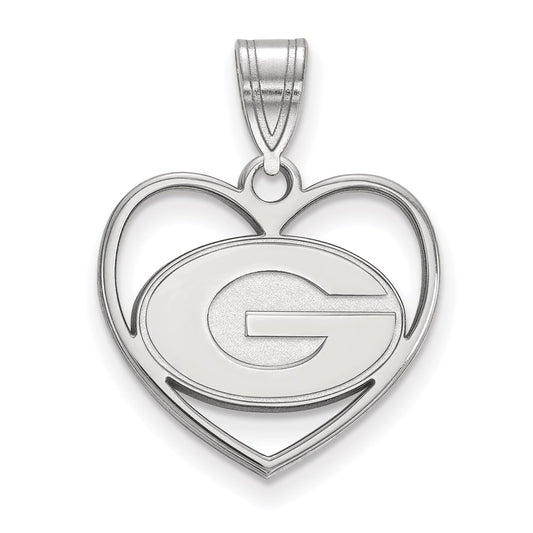 Sterling Silver Rhodium Plated Logoart University Of Georgia Letter G Heart Pendant