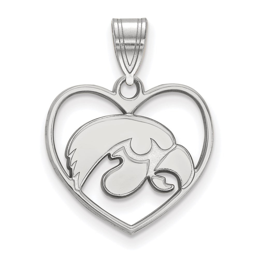 Sterling Silver Rhodium Plated Logoart University Of Iowa Hawk Heart Pendant