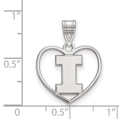 Sterling Silver Rhodium Plated Logoart University Of Illinois Letter I Heart Pendant
