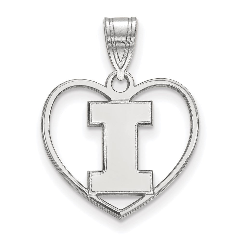Sterling Silver Rhodium Plated Logoart University Of Illinois Letter I Heart Pendant