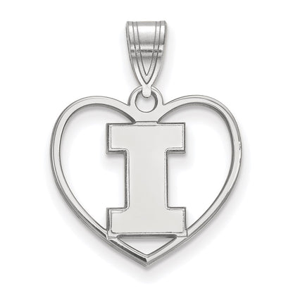 Sterling Silver Rhodium Plated Logoart University Of Illinois Letter I Heart Pendant