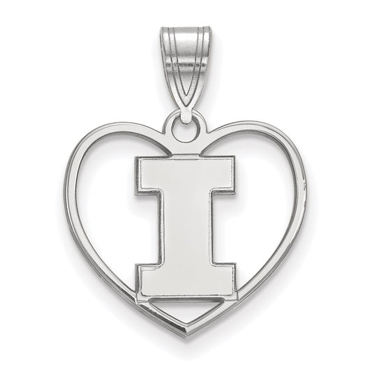 Sterling Silver Rhodium Plated Logoart University Of Illinois Letter I Heart Pendant