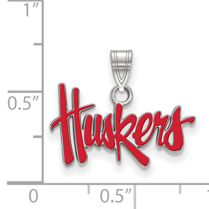 Sterling Silver Rhodium Plated Logoart University Of Nebraska Huskers Small Enameled Pendant