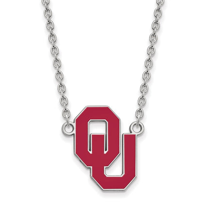 Sterling Silver Rhodium Plated Logoart University Of Oklahoma O U Large Enameled Pendant 18 Inch Necklace