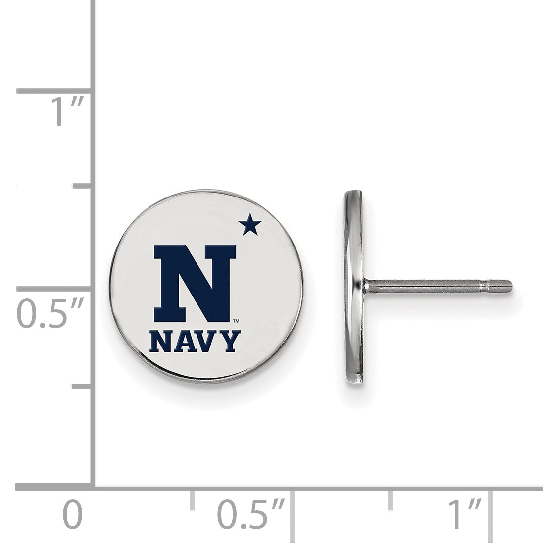 Sterling Silver Rhodium Plated Logoart Us Naval Academy Small Enameled Disc Post Earrings