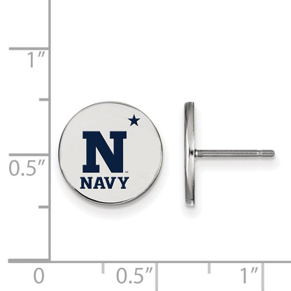 Sterling Silver Rhodium Plated Logoart Us Naval Academy Small Enameled Disc Post Earrings
