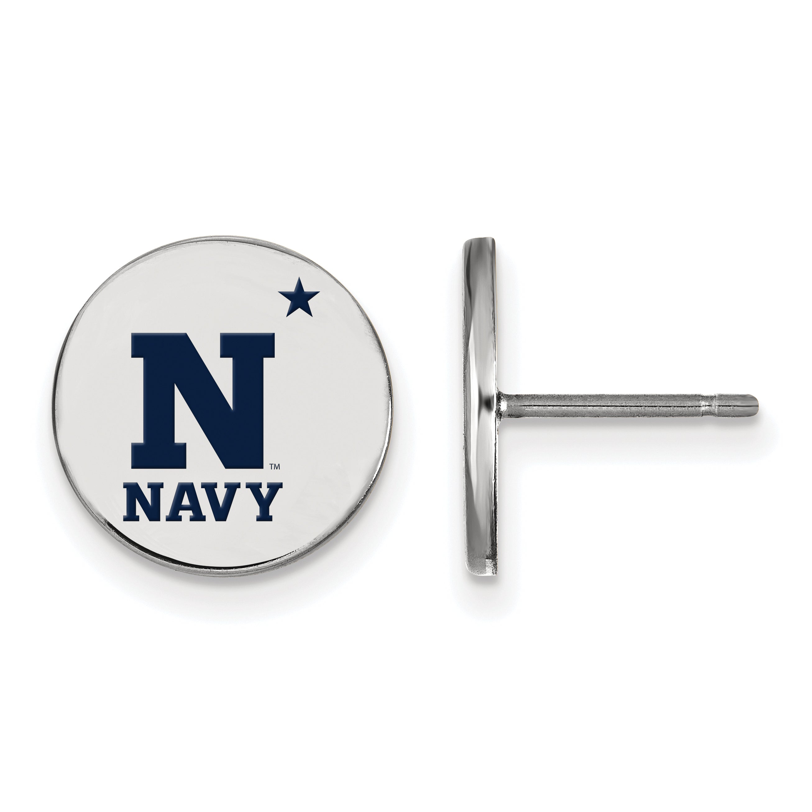 Sterling Silver Rhodium Plated Logoart Us Naval Academy Small Enameled Disc Post Earrings