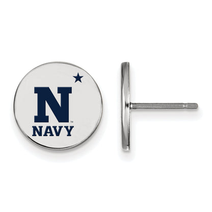 Sterling Silver Rhodium Plated Logoart Us Naval Academy Small Enameled Disc Post Earrings