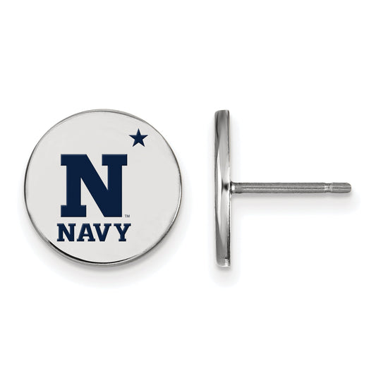 Sterling Silver Rhodium Plated Logoart Us Naval Academy Small Enameled Disc Post Earrings