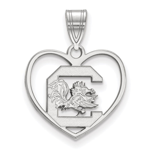 Sterling Silver Rhodium Plated Logoart University Of South Carolina Heart Pendant