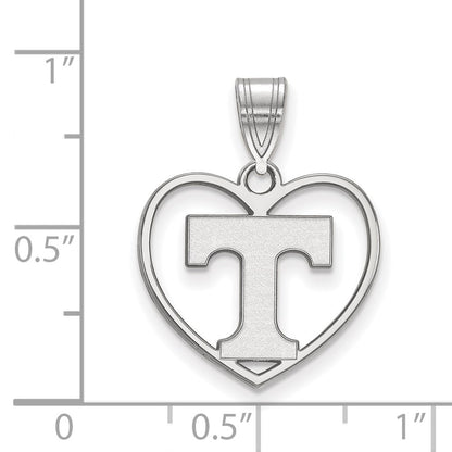 Sterling Silver Rhodium Plated Logoart University Of Tennessee Letter T Heart Pendant