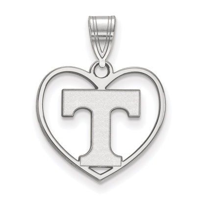 Sterling Silver Rhodium Plated Logoart University Of Tennessee Letter T Heart Pendant