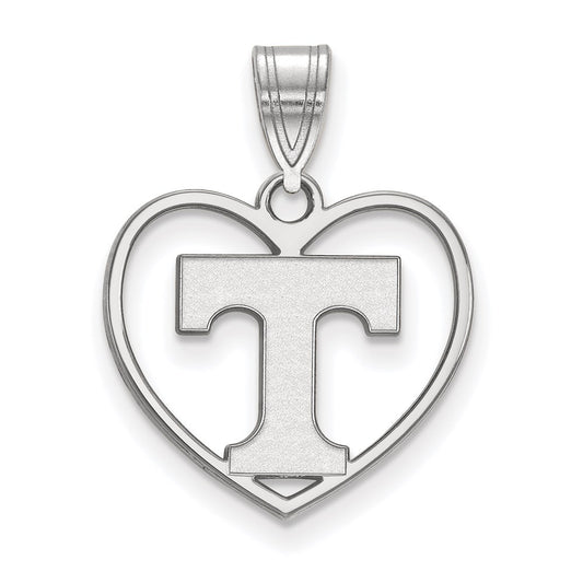 Sterling Silver Rhodium Plated Logoart University Of Tennessee Letter T Heart Pendant