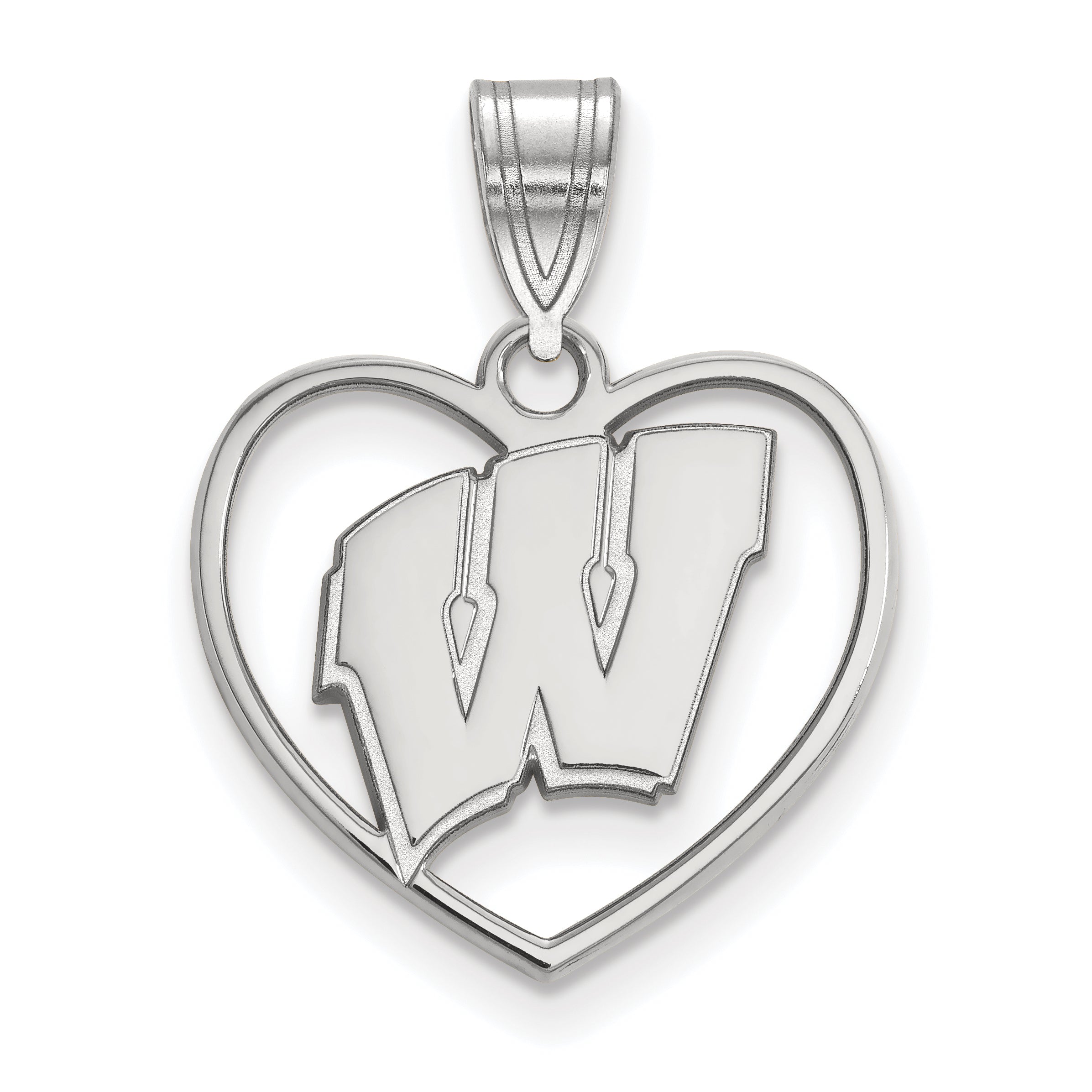 Sterling Silver Rhodium Plated Logoart University Of Wisconsin Heart Pendant