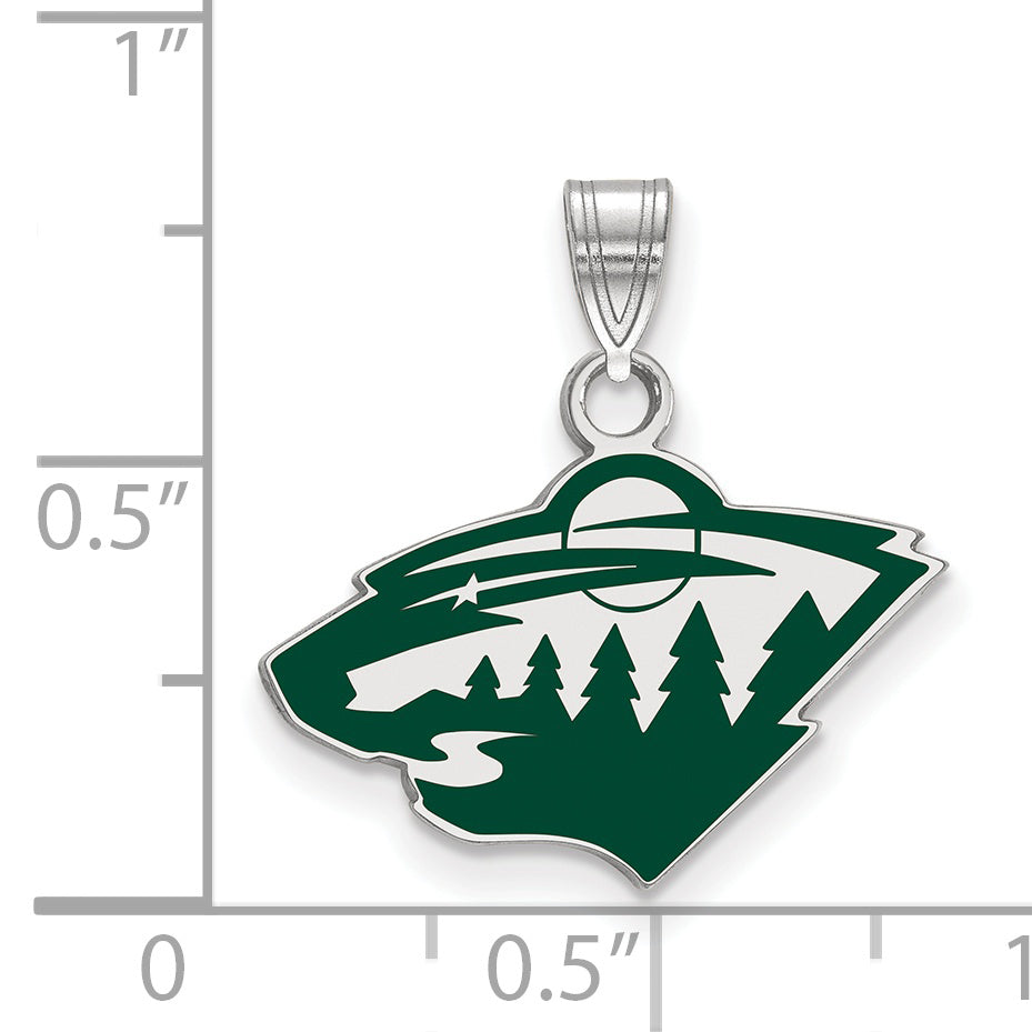 Sterling Silver Rhodium Plated Nhl Logoart Minnesota Wild Small Enameled Pendant