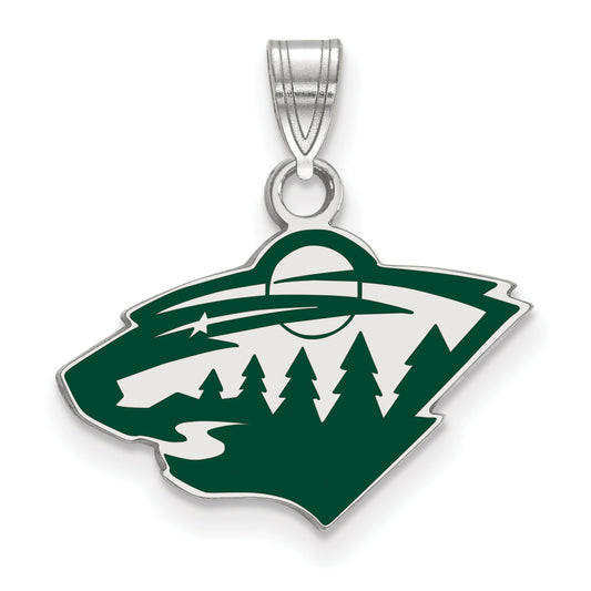 Sterling Silver Rhodium Plated Nhl Logoart Minnesota Wild Small Enameled Pendant