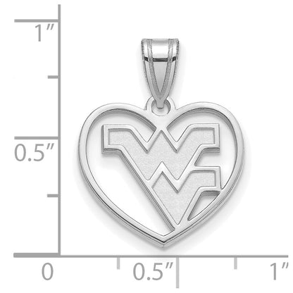 Sterling Silver Rhodium Plated Logoart West Virginia University W V Heart Pendant