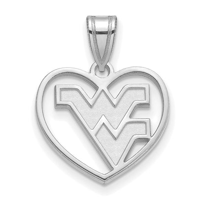 Sterling Silver Rhodium Plated Logoart West Virginia University W V Heart Pendant