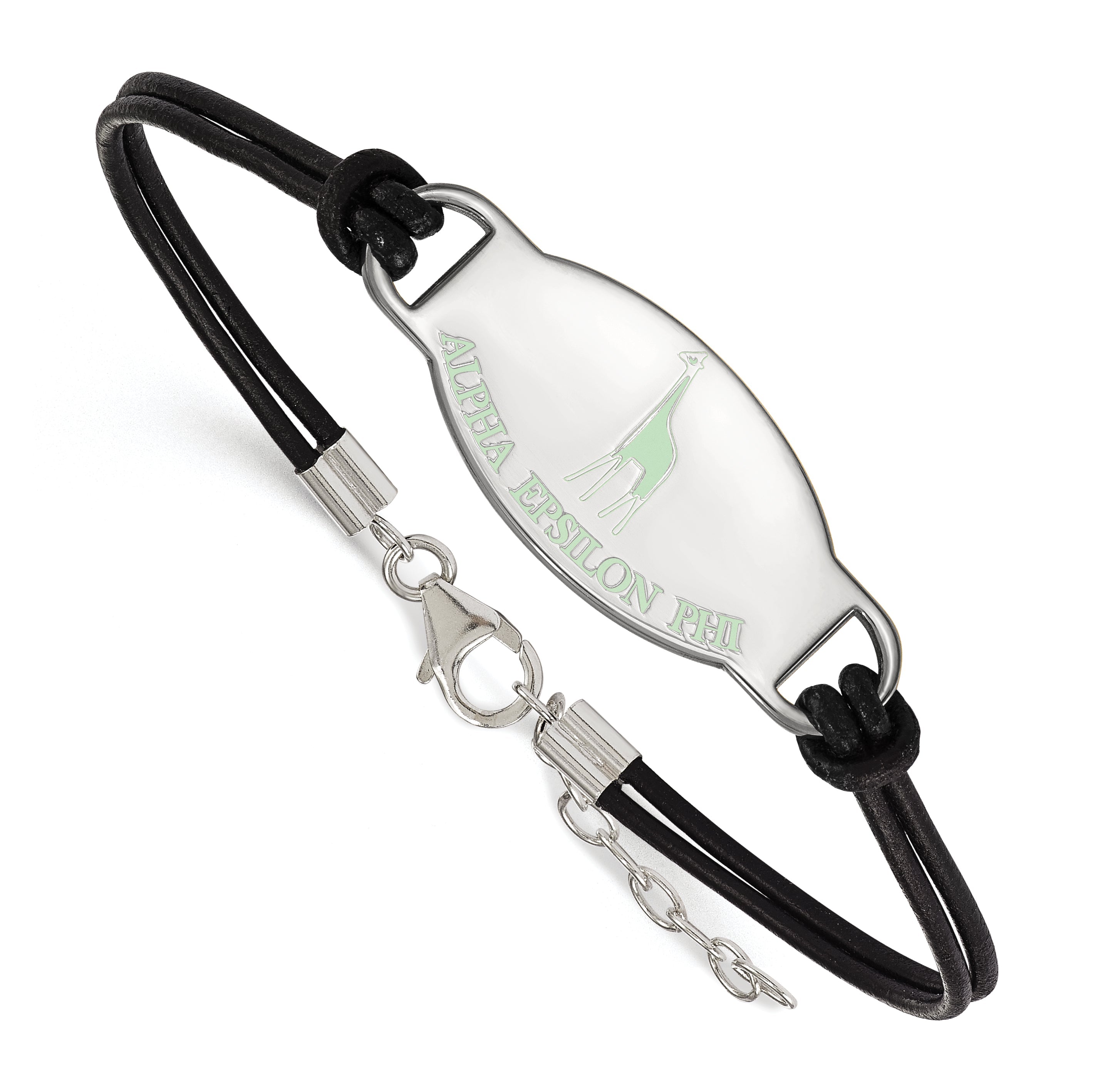 Sterling Silver Rhodium Plated Logoart Alpha Epsilon Phi Sorority Symbol Color Enamel Leather 7 Inch Bracelet With Extender