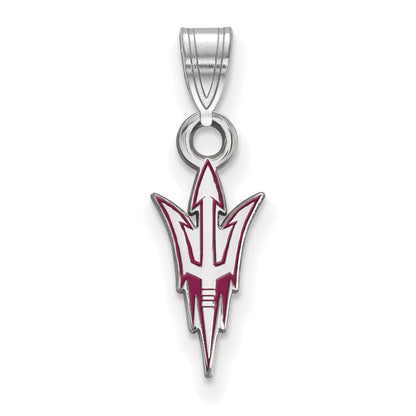 Sterling Silver Rhodium Plated Logoart Arizona State University Pitchfork Small Enameled Pendant
